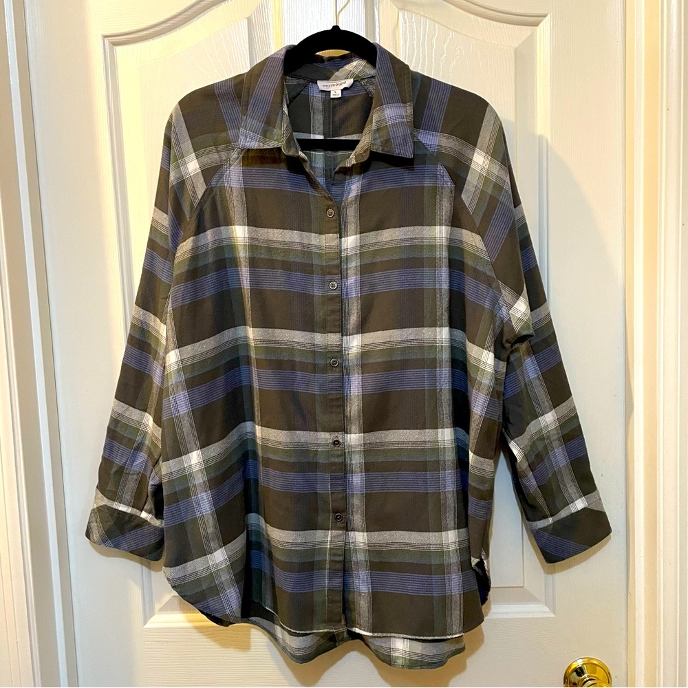 Westbound Gray & Blue Lightweight Flannel Button Down Shirt L